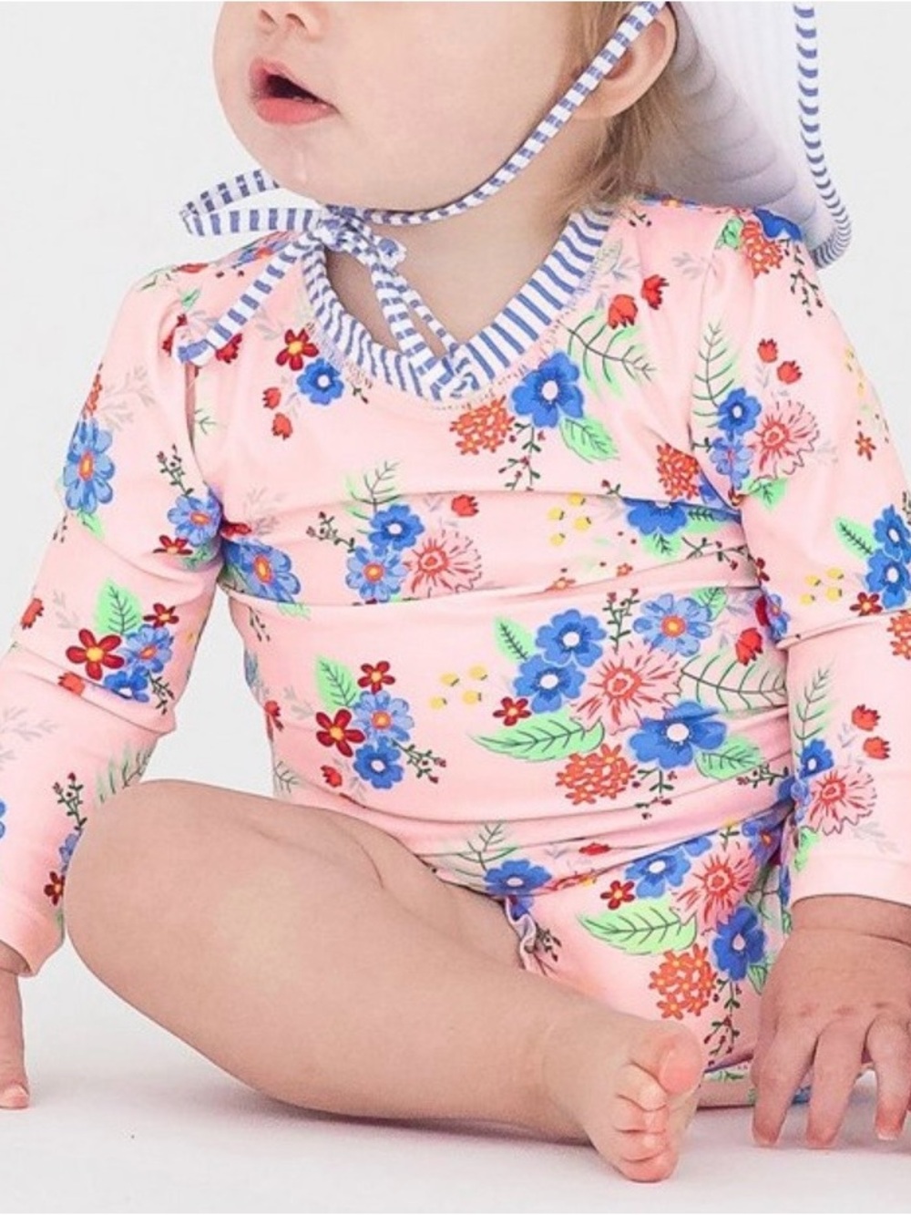 RuffleButts Rash Guard Swimsuit Girl 3-6M Pink Floral UPF50 One Piece - Picture 5 of 13